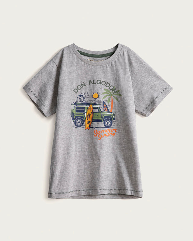 Pyjashort Enfant Garçon Bateau - Coton - Gris