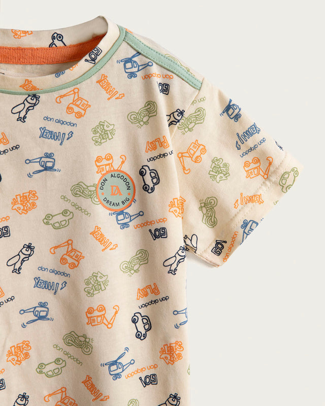 Pijama Corto Infantil Niño Travel - Algodón - Amarillo
