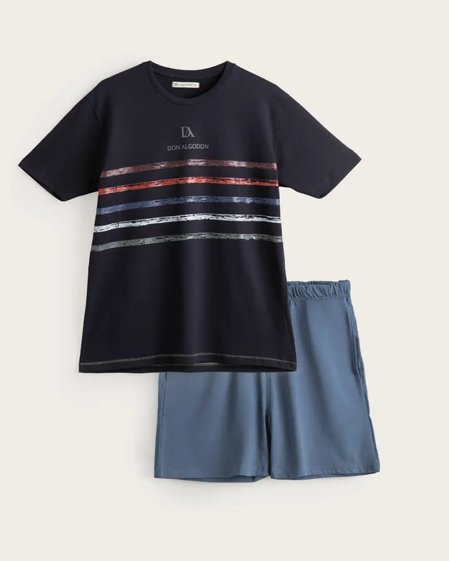 Men's Short Pyjamas Lagoon - Cotton - Navy Blue