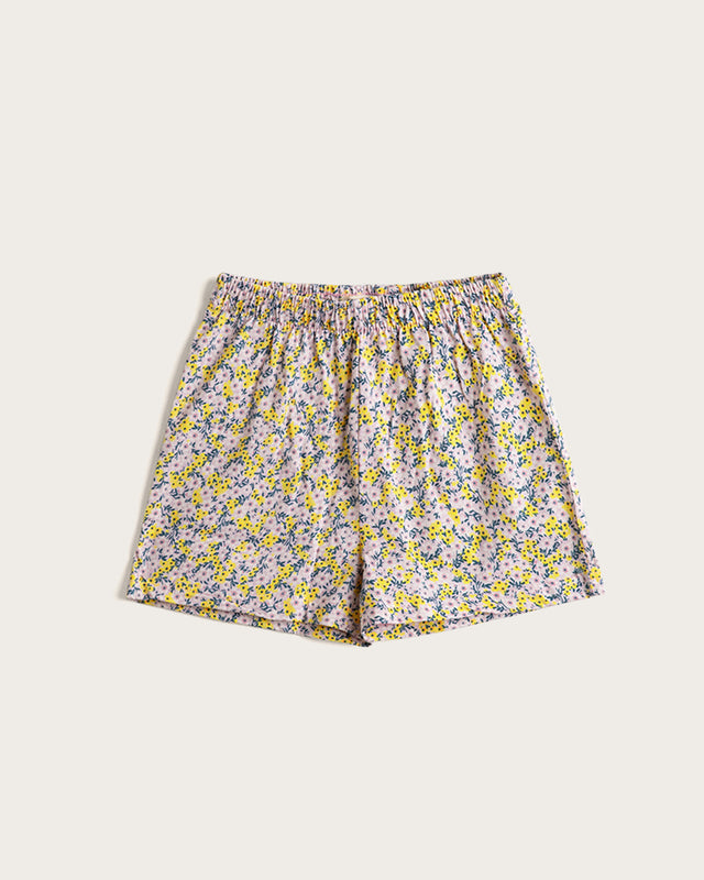 Pyjama court femme à fleurs - Coton - Rose