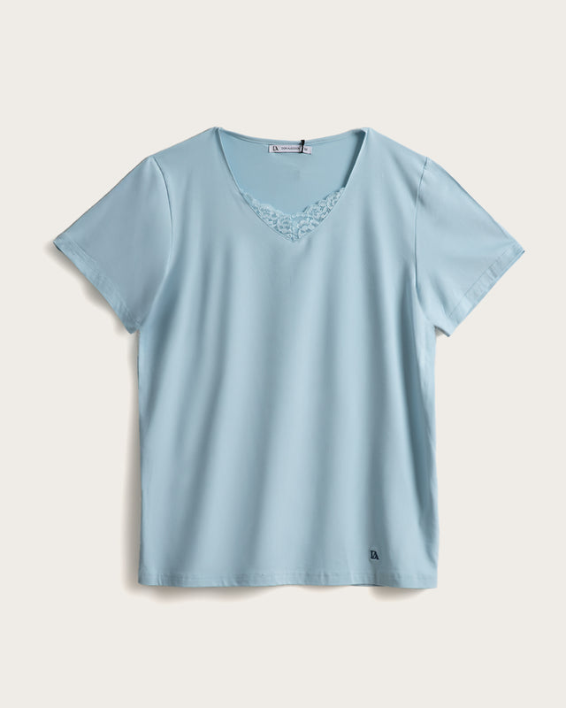 Pijama Corto Mujer Puntilla - Azul Bebé