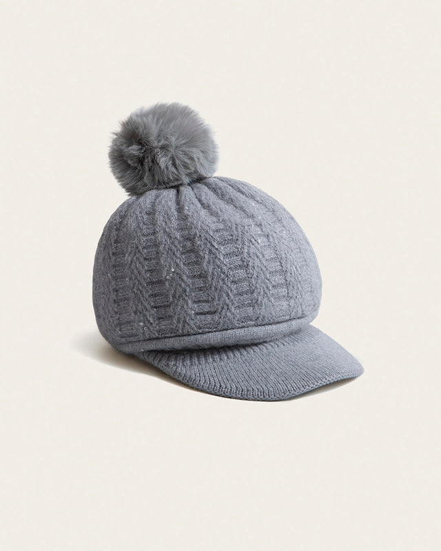 Gorra de Invierno con Pompón - Gris
