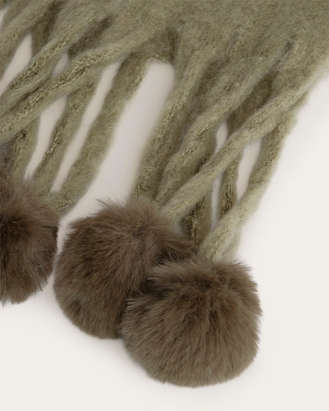 Bufanda con Pompones - Verde Oliva