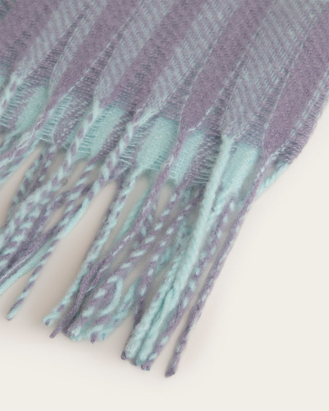 Bufanda de Cuadros con Flecos - Azul Pastel