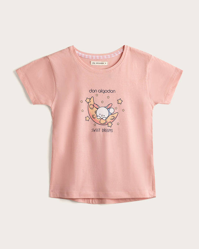 Pyjama court enfant fille Lapin - Coton - Rose