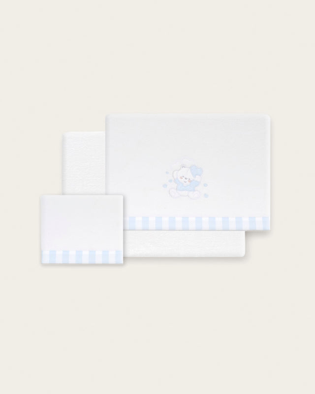 Juego de Sábanas para Bebé Oso - Blanco y Azul