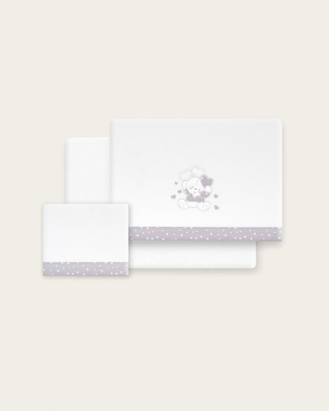 Juego de Sábanas para Bebé Oso - Blanco y gris