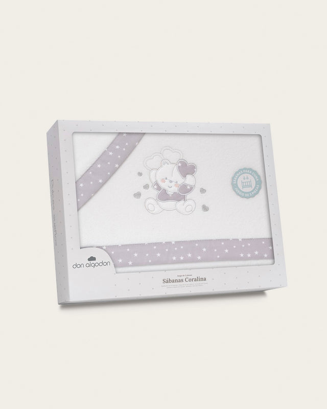 Juego de Sábanas para Bebé Oso - Blanco y gris