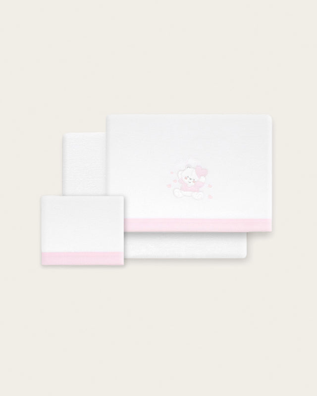Juego de Sábanas para Bebé Oso- Blanco y Rosa