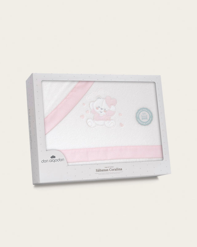 Juego de Sábanas para Bebé Oso- Blanco y Rosa