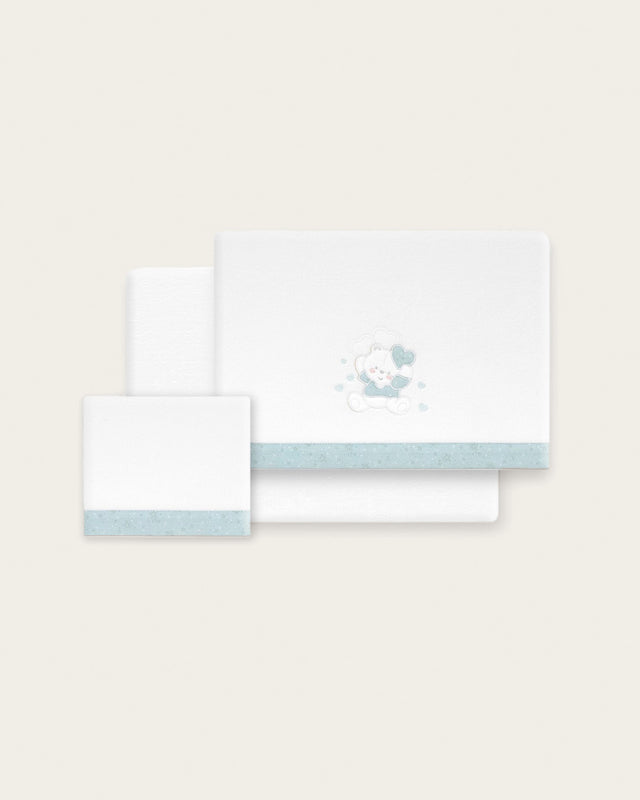 Juego de Sábanas para Bebé Oso- Blanco y Verde
