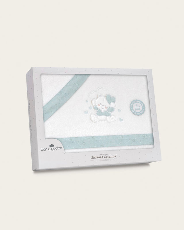 Juego de Sábanas para Bebé Oso- Blanco y Verde