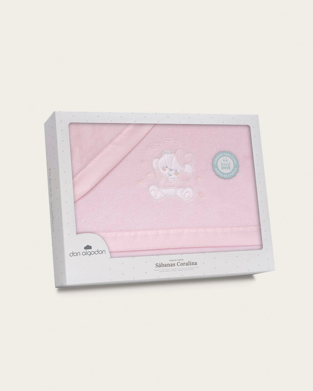 Juego de Sábanas para Bebé Oso- Rosa
