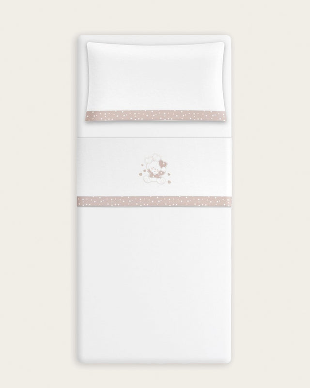 Juego de Sábanas Franela Oso - Blanco/Beige