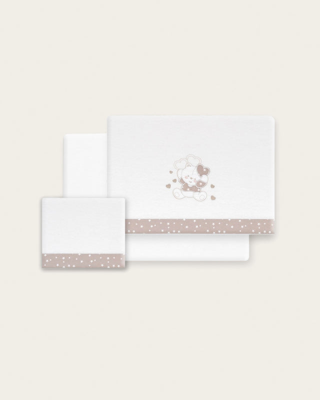 Juego de Sábanas Franela Oso - Blanco/Beige