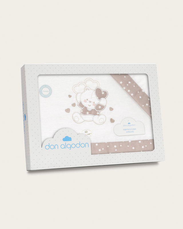 Juego de Sábanas Franela Oso - Blanco/Beige