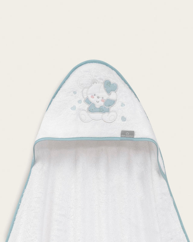 Capa de Baño Bebé Oso - Bordado Azul