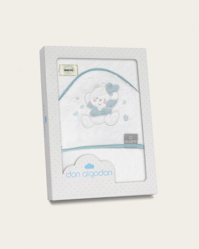 Capa de Baño Bebé Oso - Bordado Azul