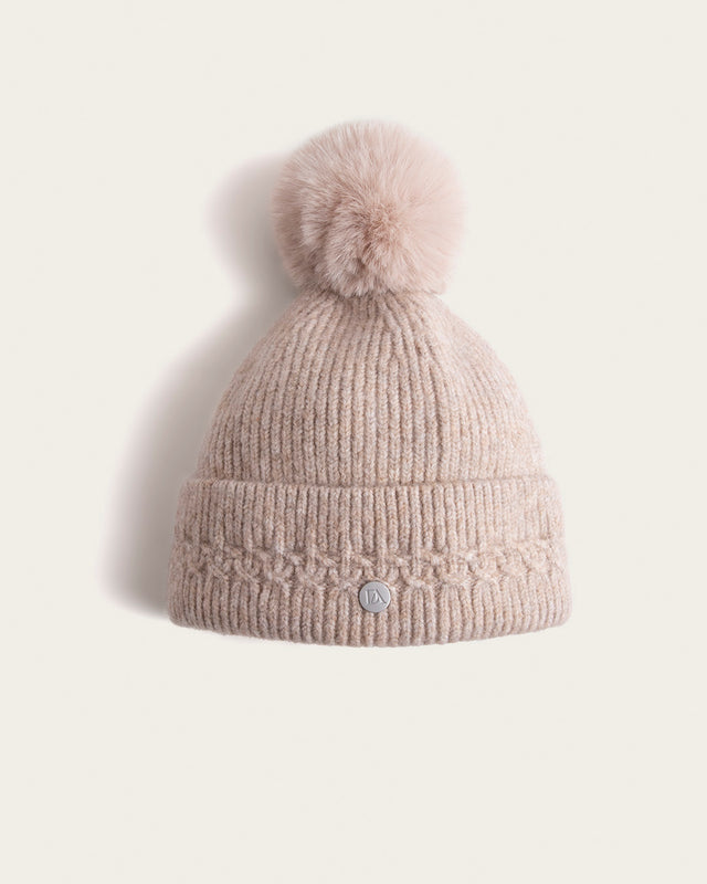Gorro de Punto con Pompón - Beige
