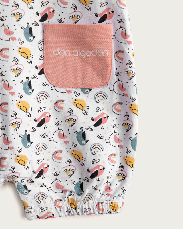 Bird Baby Romper - Cotton - Pink