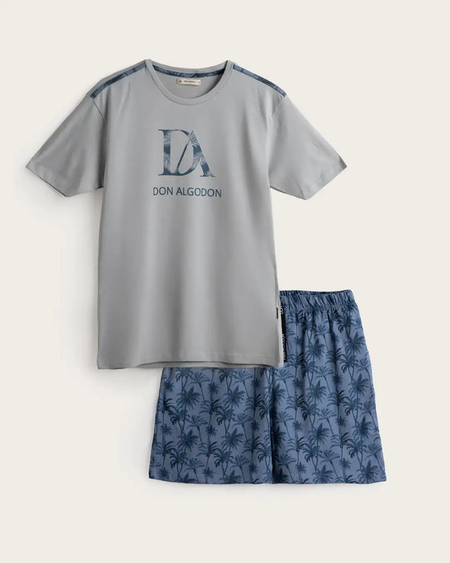 Men's Short Pajamas Palm - Cotton - Gray