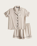 Pijama Corto Mujer Botones - Satén - Beige