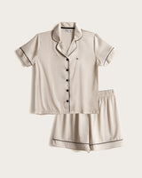 Pijama Corto Mujer Botones - Satén - Beige
