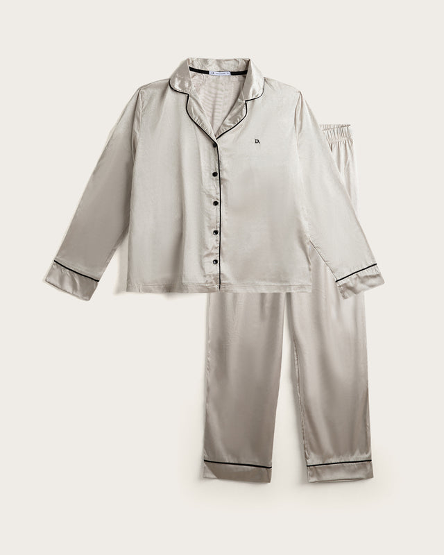 Pijama Largo Mujer Satinado - Beige