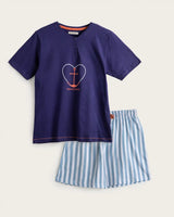 Women's Short Pajamas Heart - Cotton - Navy Blue