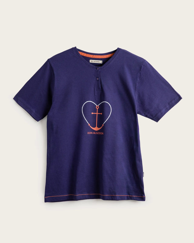 Women's Short Pajamas Heart - Cotton - Navy Blue