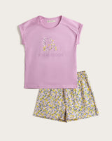 Pyjama court femme à fleurs - Coton - Rose