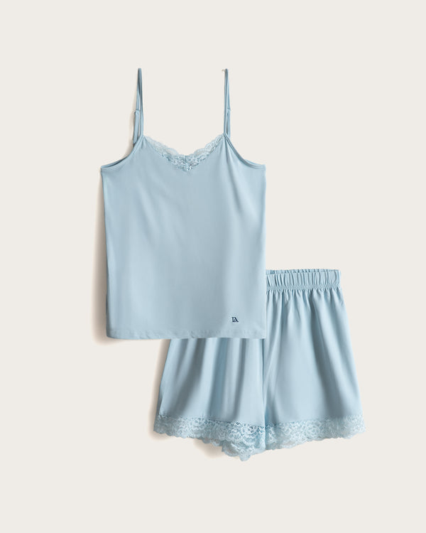 Pijama Tirantes Mujer Puntilla - Azul Bebé