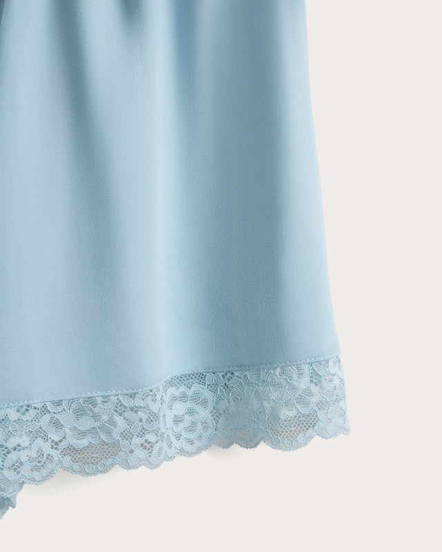 Pijama Corto Mujer Puntilla - Azul Bebé