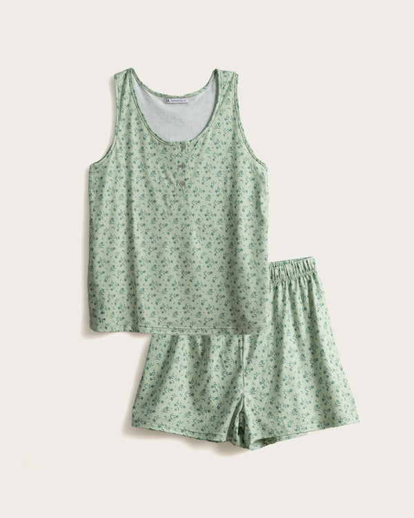 Pijama Tirantes Mujer Rosas - Verde