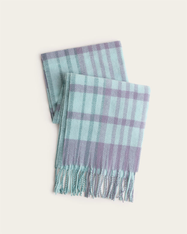 Bufanda de Cuadros con Flecos - Azul Pastel