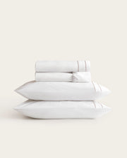 Parure de lit Deva - Coton 200 fils - Blanc/Beige