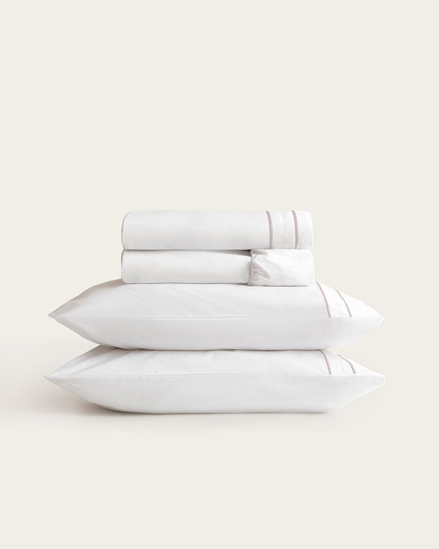Juego de Sábanas Deva - Algodón 200 hilos - Blanco/Beige
