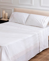 Juego de Sábanas Deva - Algodón 200 hilos - Blanco/Beige