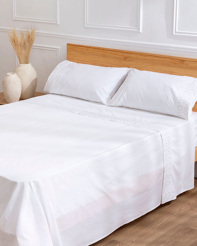 Juego de Sábanas Juno - Algodón 200 hilos - Blanco/Gris