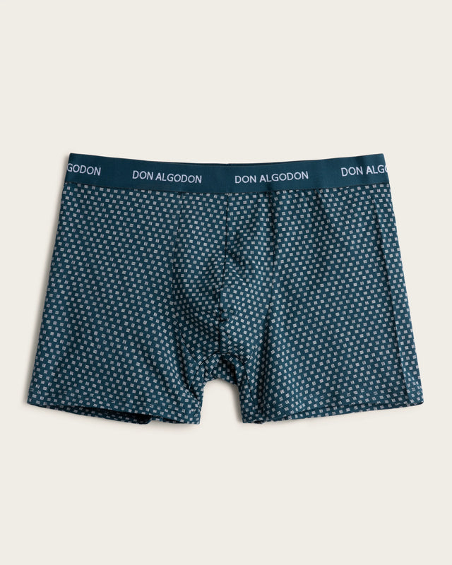 Men's Geometric Mosaic Print Boxer Briefs - Cotton - Navy/Green