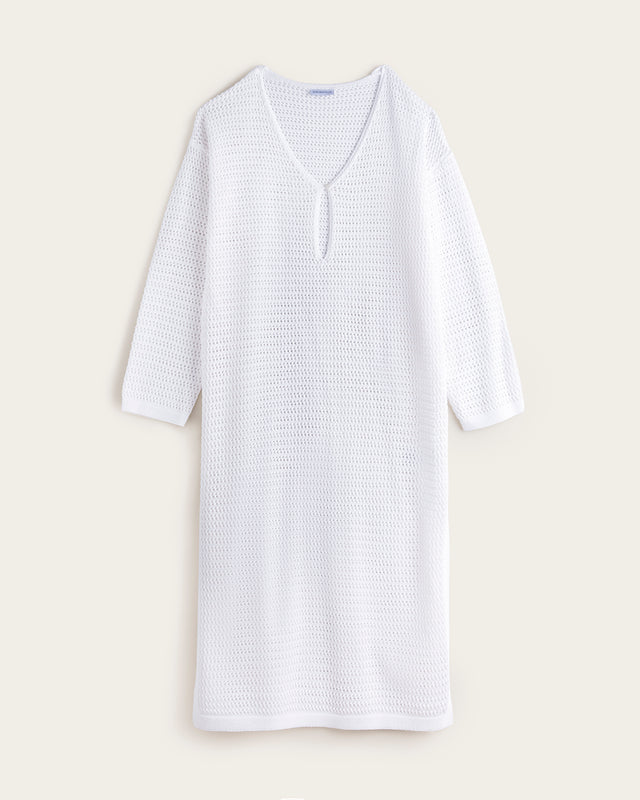 Vestido Pico Manga Larga - Algodón