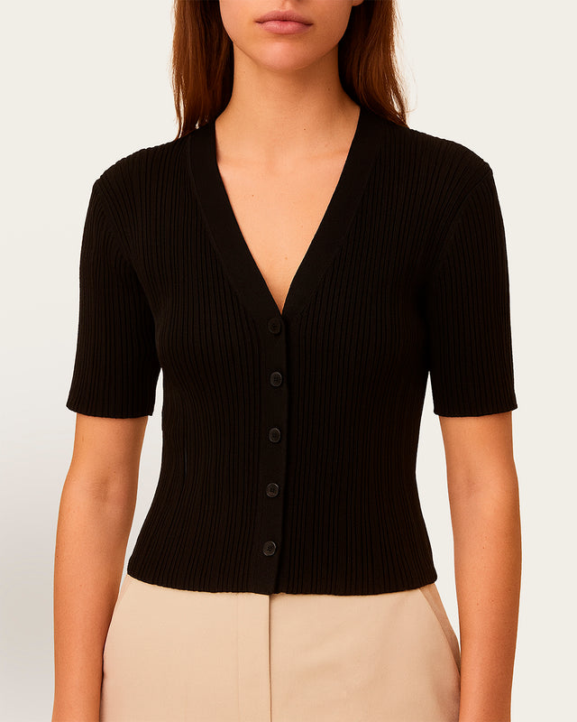 Top Cuello V Manga Corta - Algodón