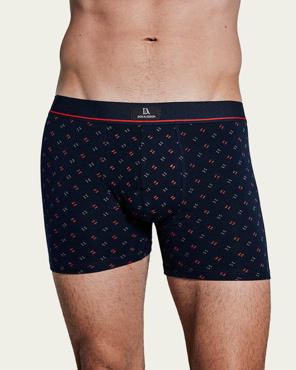 Calzoncillo Bóxer Estampado Geométrico Pajarita - Algodón - Negro/Marino
