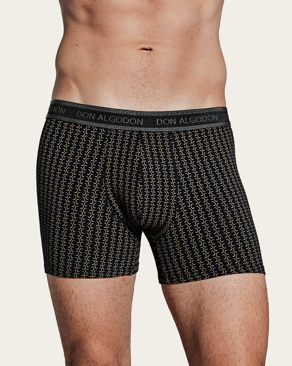 Calzoncillo Bóxer Estampado Geométrico Media Luna - Algodón - Marino/Negro