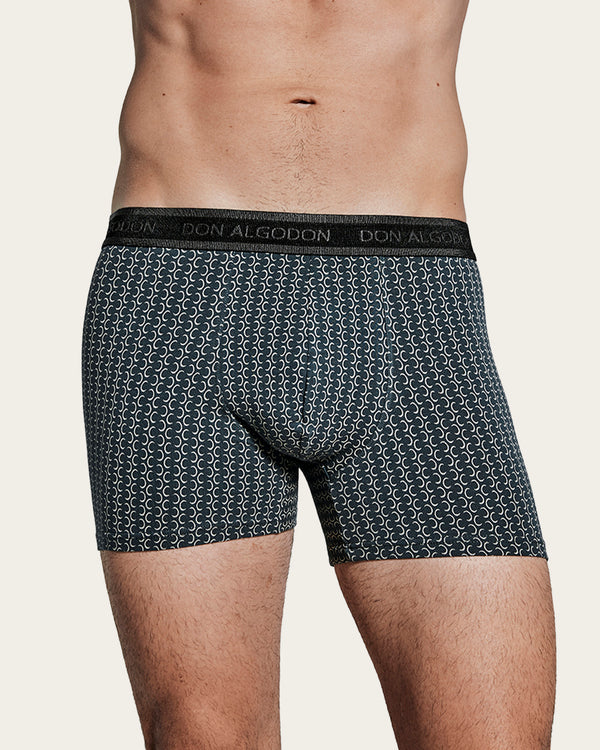 Calzoncillo Bóxer Estampado Geométrico Media Luna - Algodón - Negro/Verde