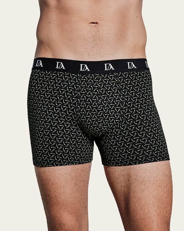 Calzoncillo Bóxer Estampado Geométrico Boomerang - Algodón - Marino/Negro