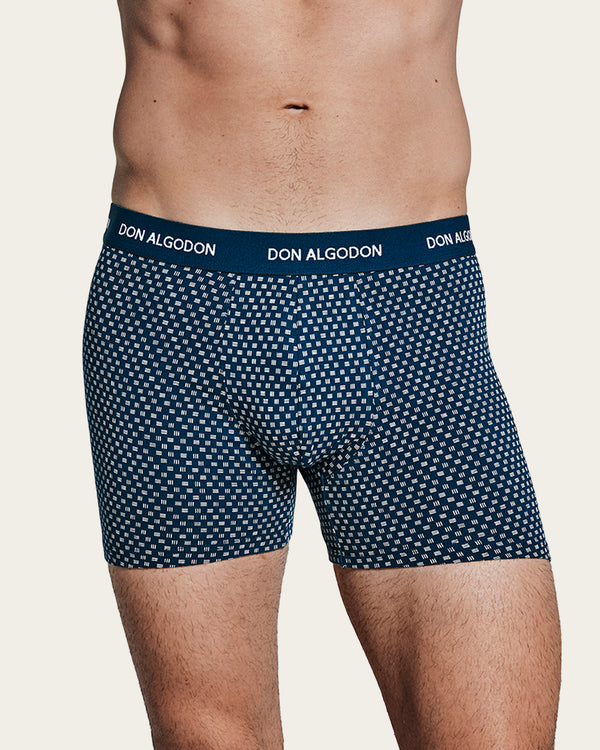 Calzoncillo Bóxer Estampado Geométrico Mosaico - Algodón - Marino/Verde