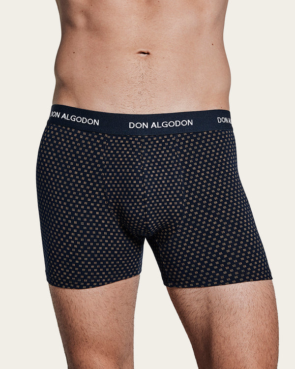 Calzoncillo Bóxer Estampado Geométrico Mosaico - Algodón - Negro/Marino