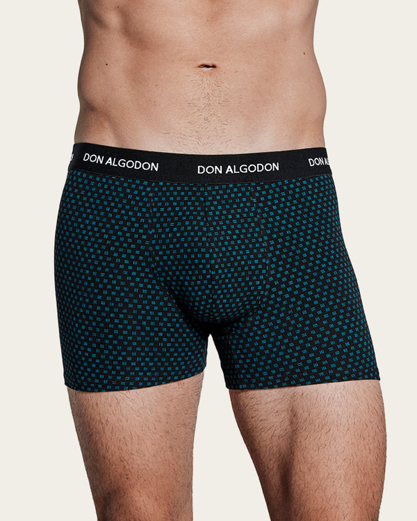 Calzoncillo Bóxer Estampado Geométrico Mosaico - Algodón - Verde/Negro