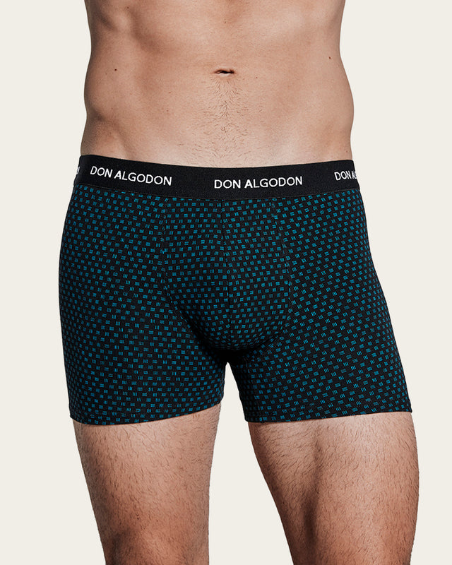 Calzoncillo Bóxer Estampado Geométrico Mosaico - Algodón - Verde/Negro